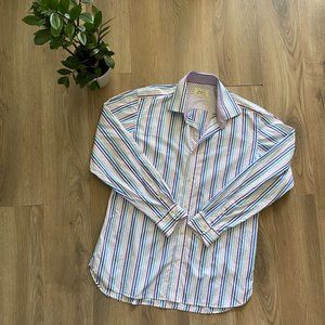 Ted Baker White Striped Button-Down Dress Shirt